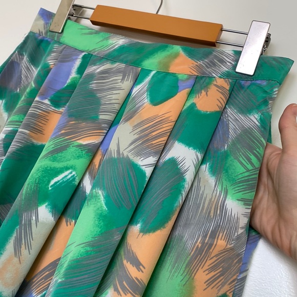 Vintage Pleated Skirt Women S/M Petites Green Purple Peach Geo 80s 90s Pockets - Picture 7 of 14